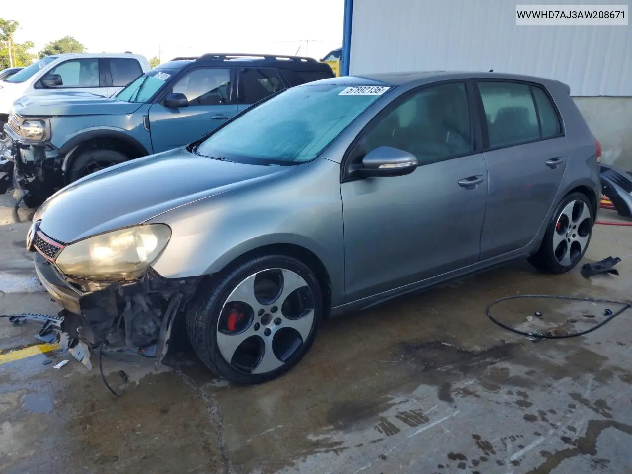 2010 Volkswagen Gti VIN: WVWHD7AJ3AW208671 Lot: 57892136