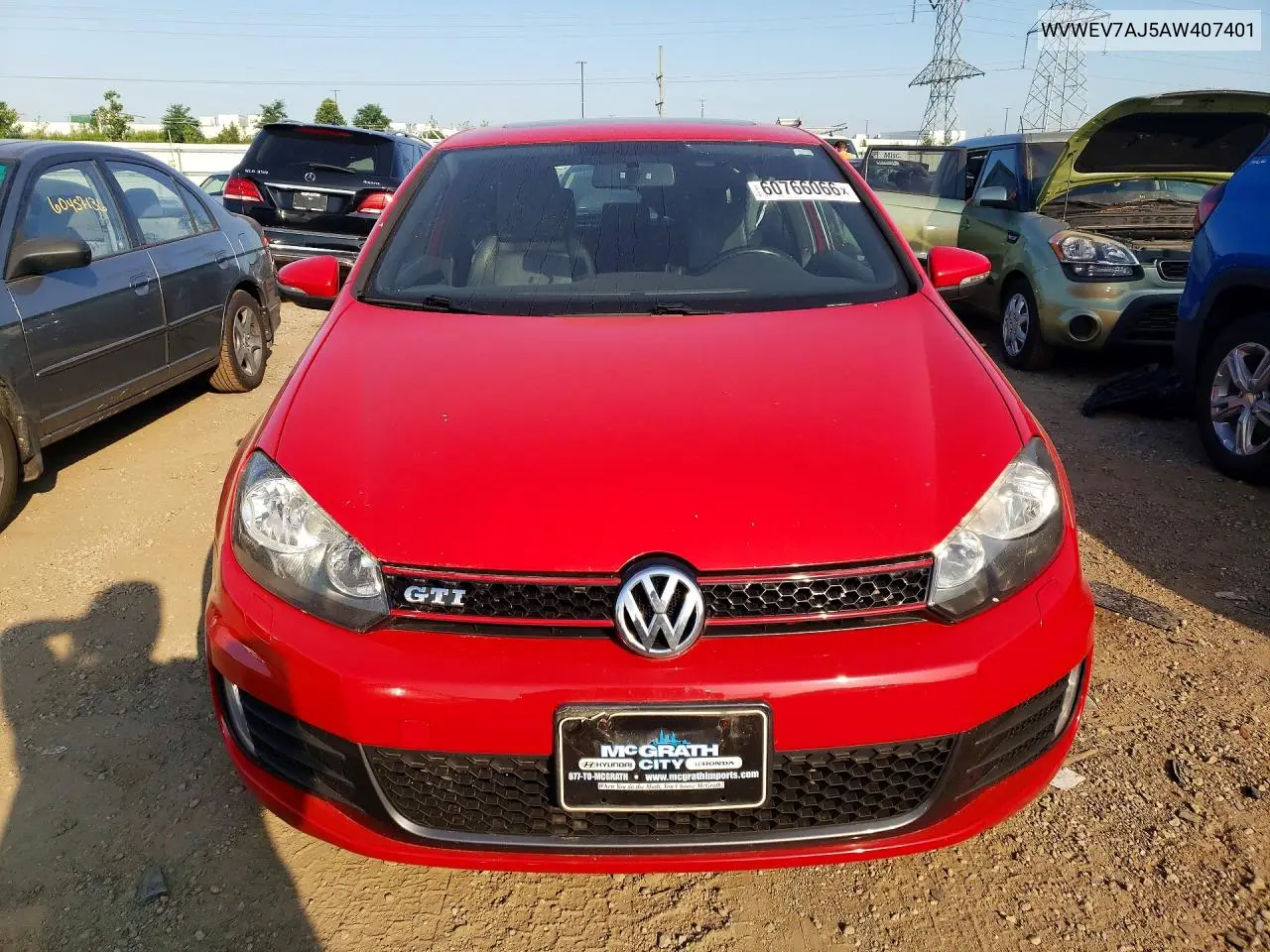 2010 Volkswagen Gti VIN: WVWEV7AJ5AW407401 Lot: 60766066