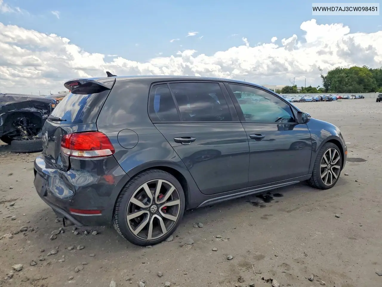 2011 Volkswagen Gti VIN: WVWHD7AJ3CW098451 Lot: 55881896