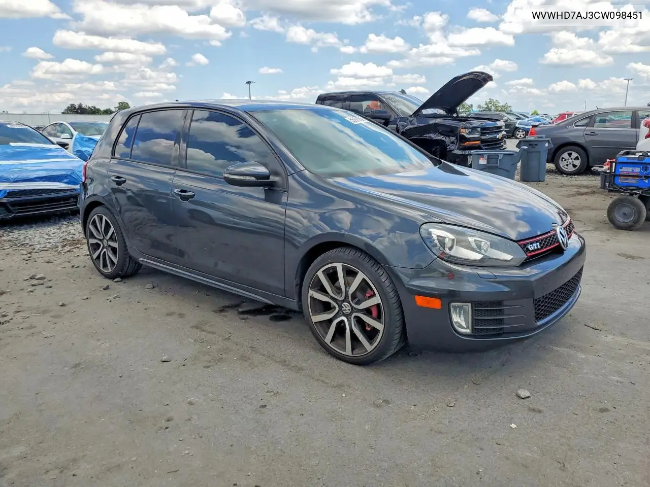 2011 Volkswagen Gti VIN: WVWHD7AJ3CW098451 Lot: 55881896