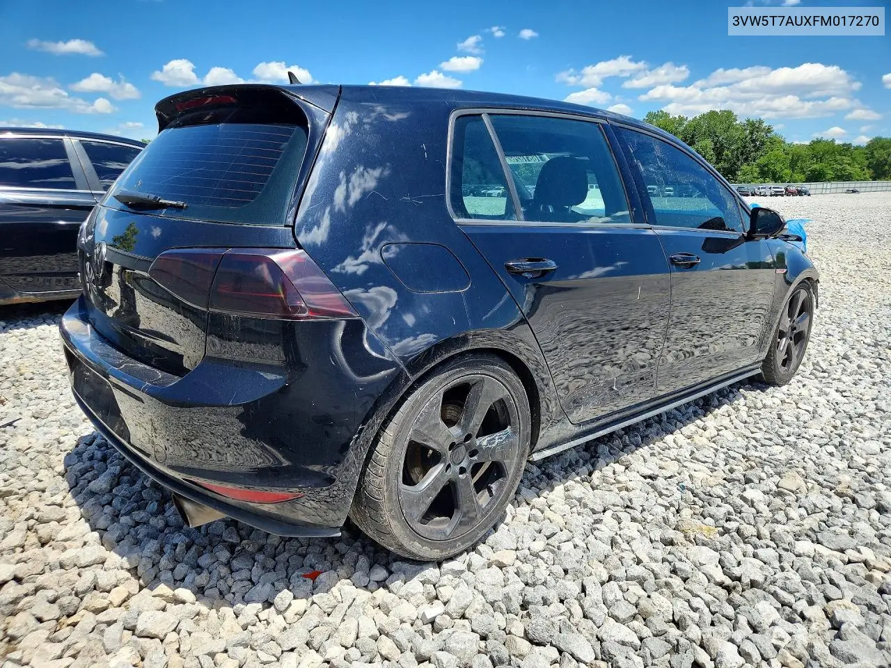 2015 Volkswagen Gti VIN: 3VW5T7AUXFM017270 Lot: 51651826