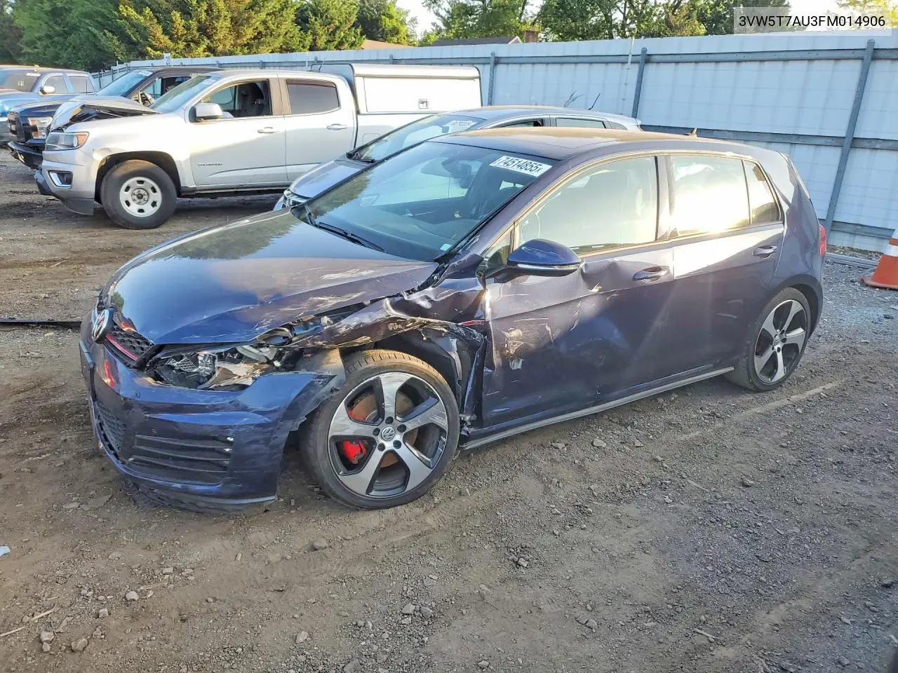 2015 Volkswagen Gti VIN: 3VW5T7AU3FM014906 Lot: 74514855