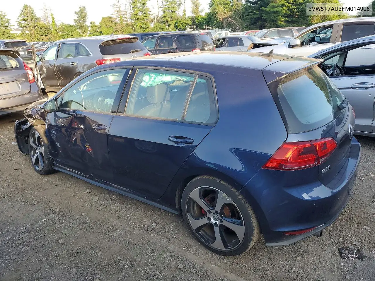 2015 Volkswagen Gti VIN: 3VW5T7AU3FM014906 Lot: 74514855