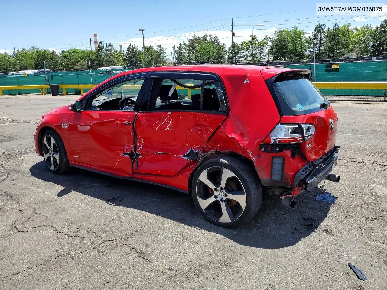2016 Volkswagen Gti S VIN: 3VW5T7AU6GM036075 Lot: 55991906