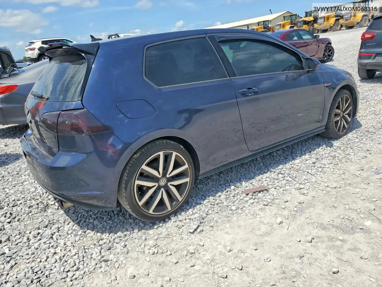 2016 Volkswagen Gti S VIN: 3VWYT7AUXGM068315 Lot: 61995046