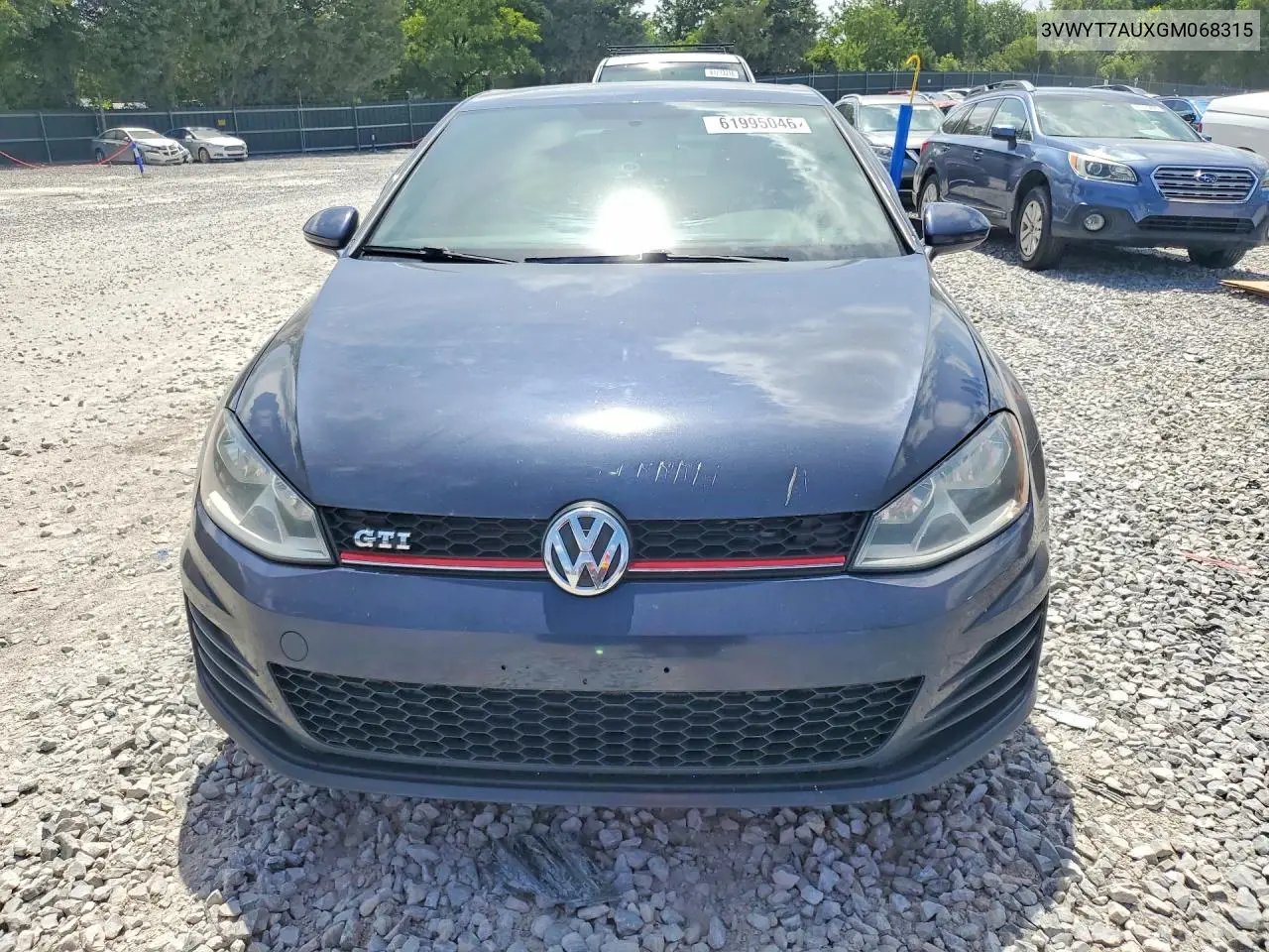2016 Volkswagen Gti S VIN: 3VWYT7AUXGM068315 Lot: 61995046