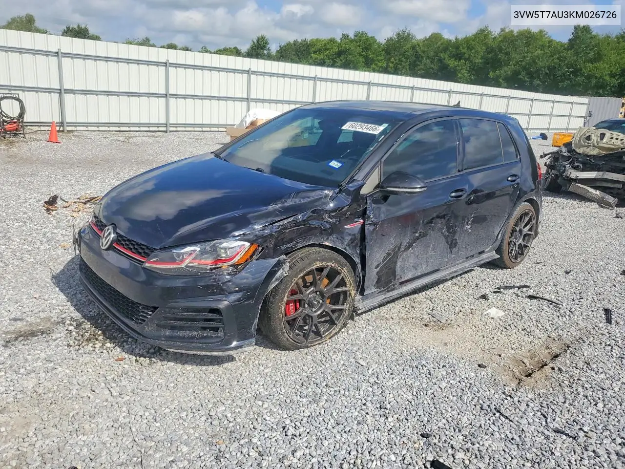 2019 Volkswagen Gti S/Se/Autobahn/Rabbit Edition VIN: 3VW5T7AU3KM026726 Lot: 60293466