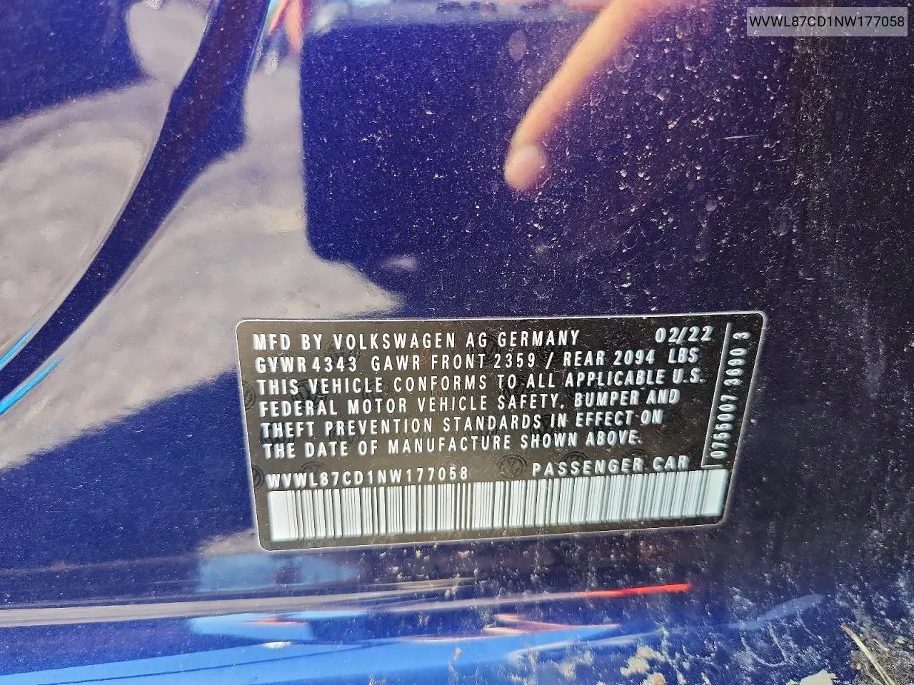 2022 Volkswagen Gti Se VIN: WVWL87CD1NW177058 Lot: 58223036