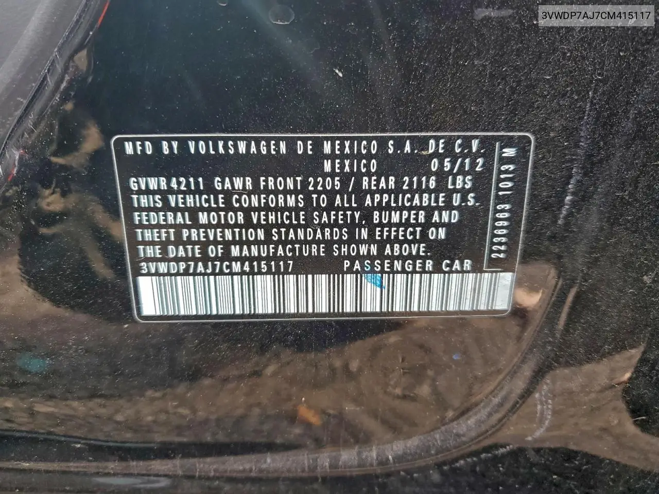 3VWDP7AJ7CM415117 2012 Volkswagen Jetta Se