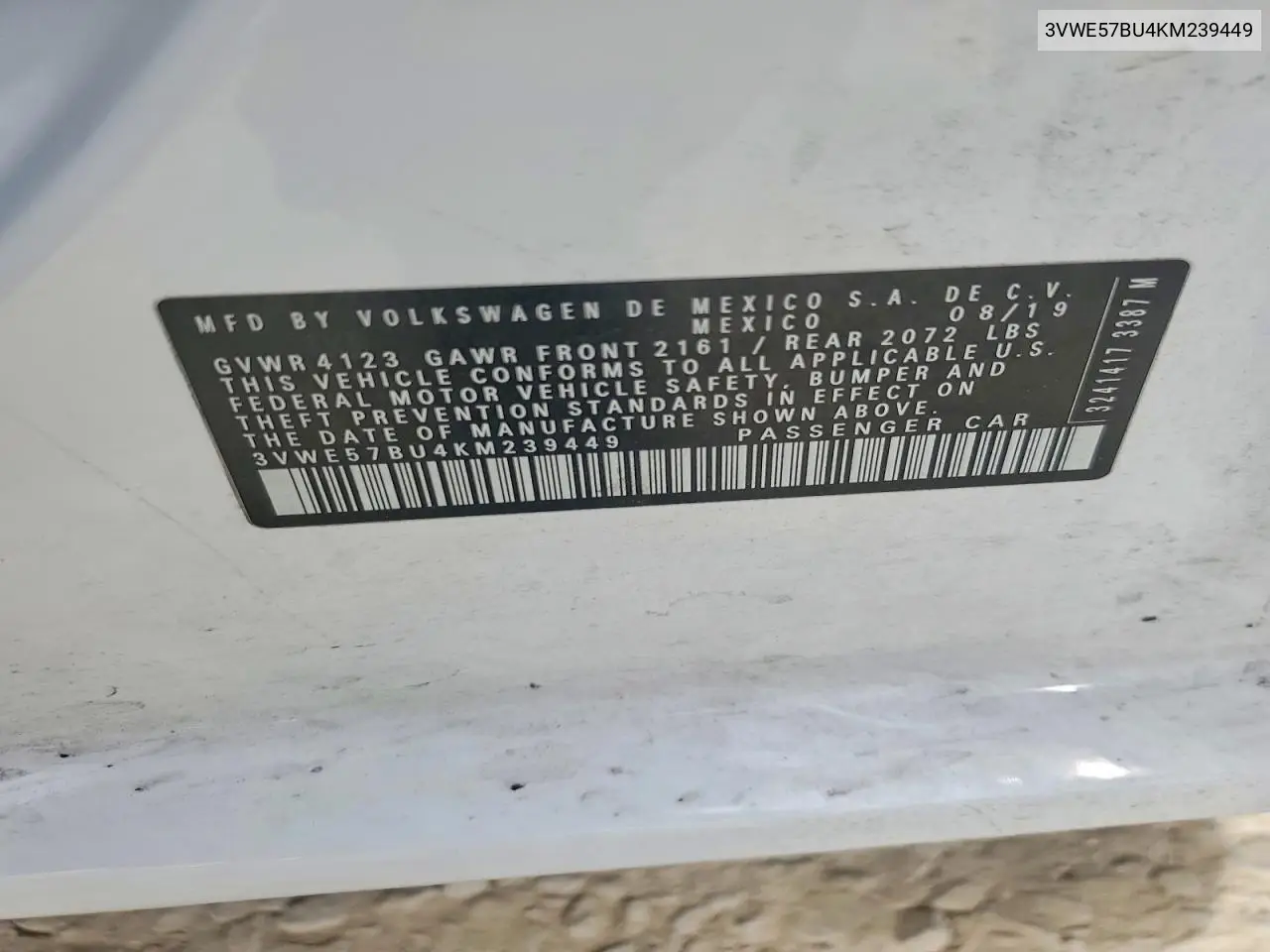 2019 Volkswagen Jetta Sel VIN: 3VWE57BU4KM239449 Lot: 61761606