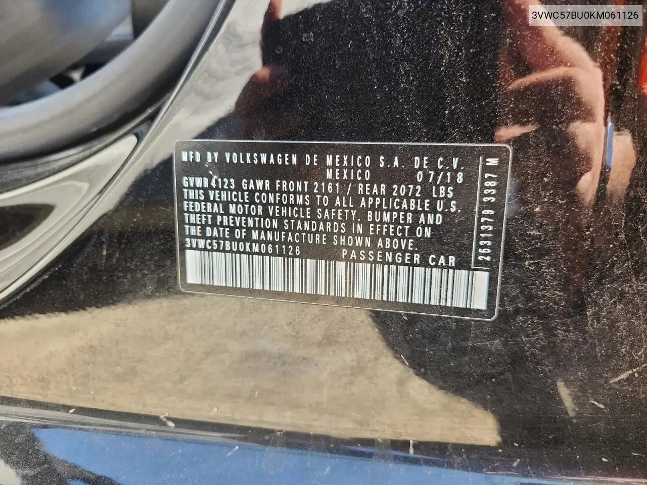 3VWC57BU0KM061126 2019 Volkswagen Jetta S