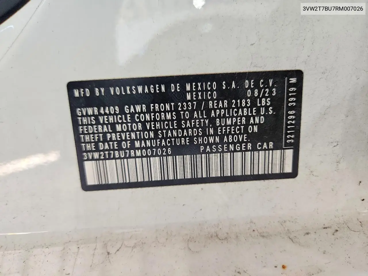 2024 Volkswagen Jetta Gli Autobahn VIN: 3VW2T7BU7RM007026 Lot: 61725466