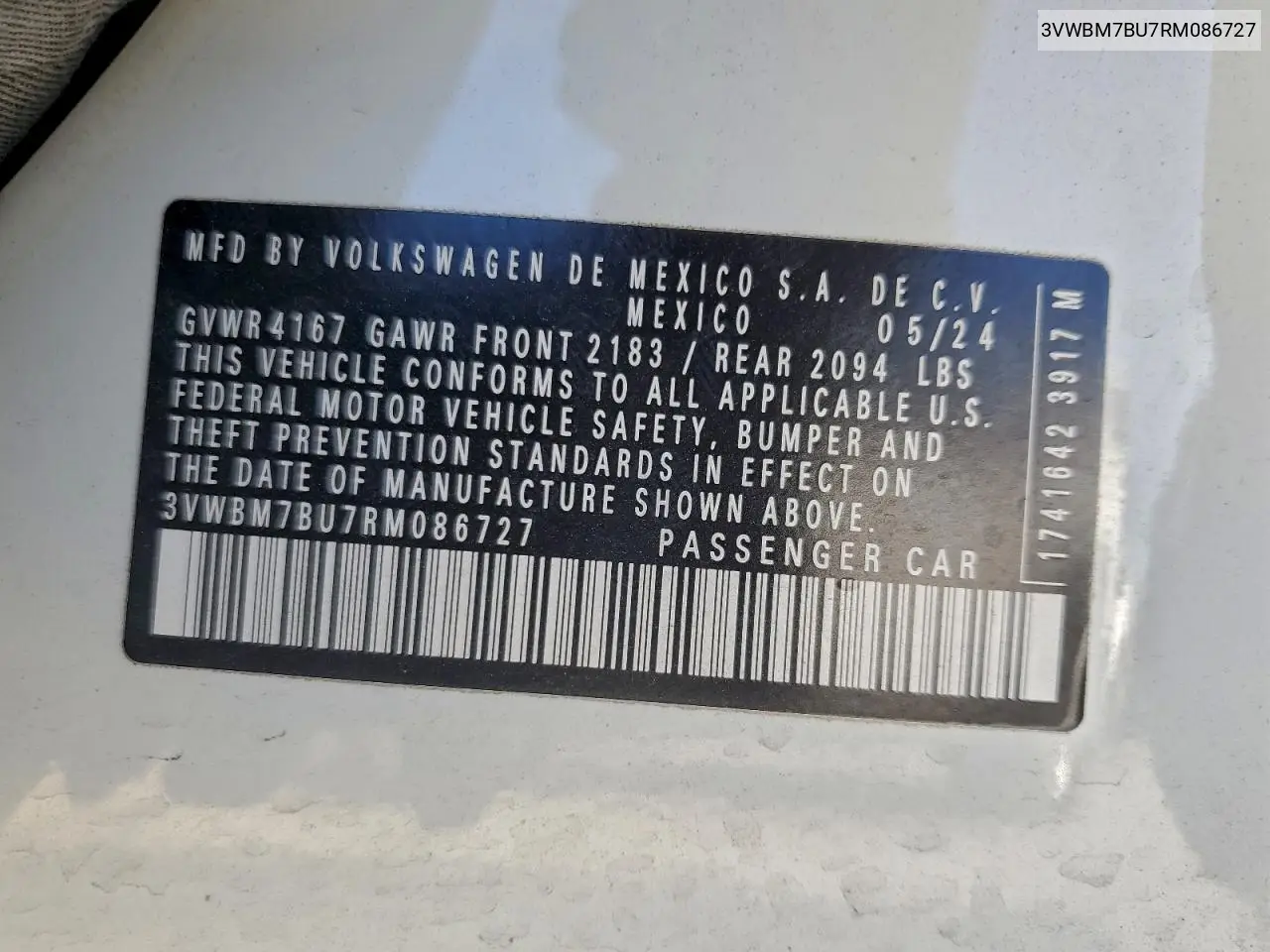 3VWBM7BU7RM086727 2024 Volkswagen Jetta Sport