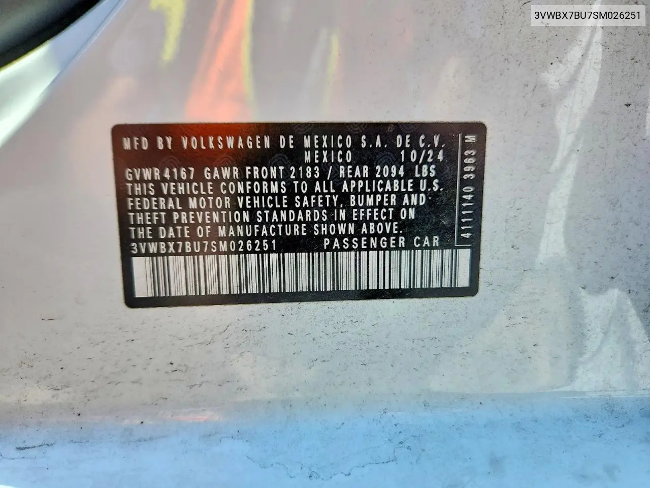 2025 Volkswagen Jetta Sport VIN: 3VWBX7BU7SM026251 Lot: 61661716