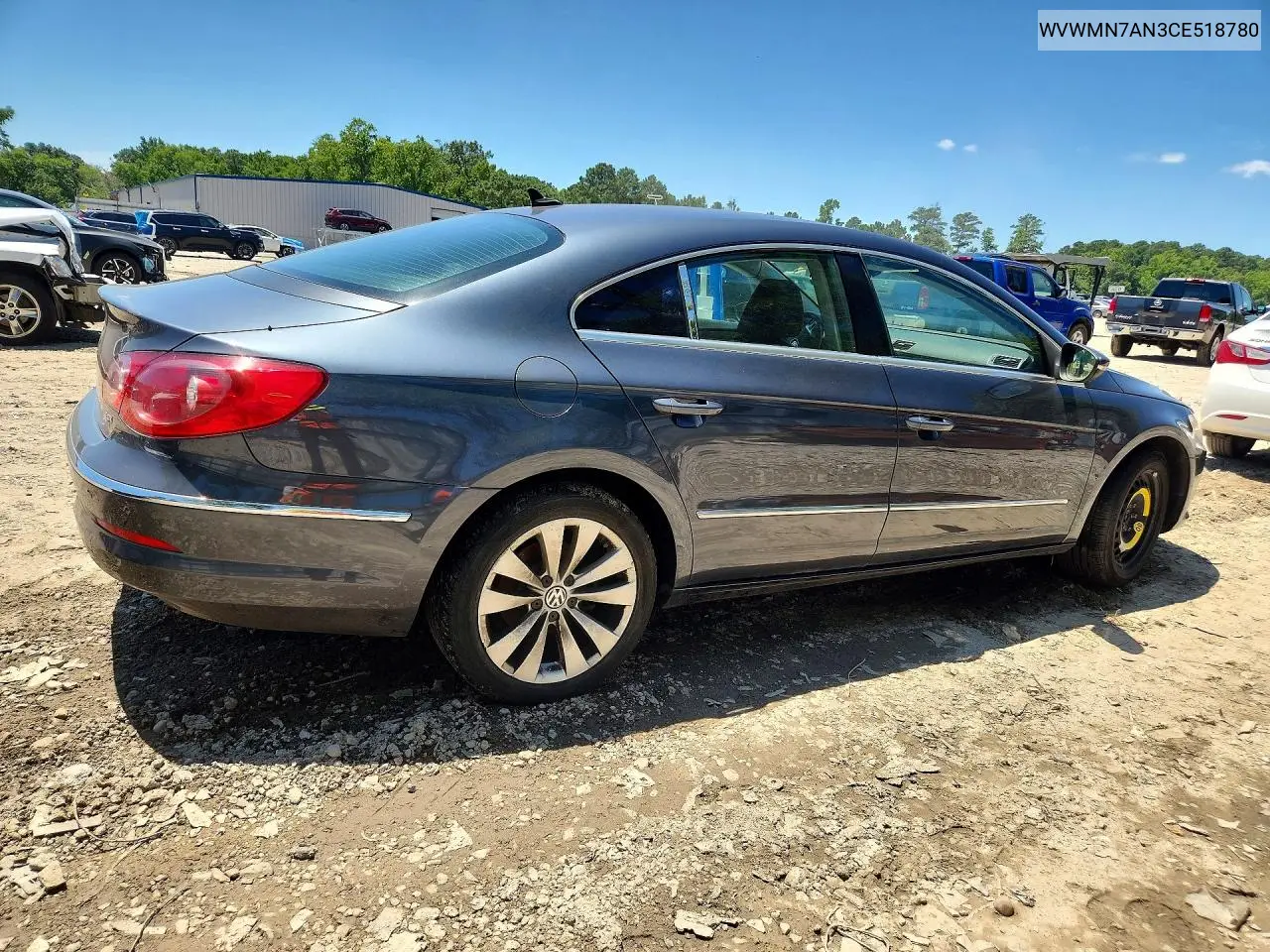 2012 Volkswagen Cc Sport VIN: WVWMN7AN3CE518780 Lot: 61188096