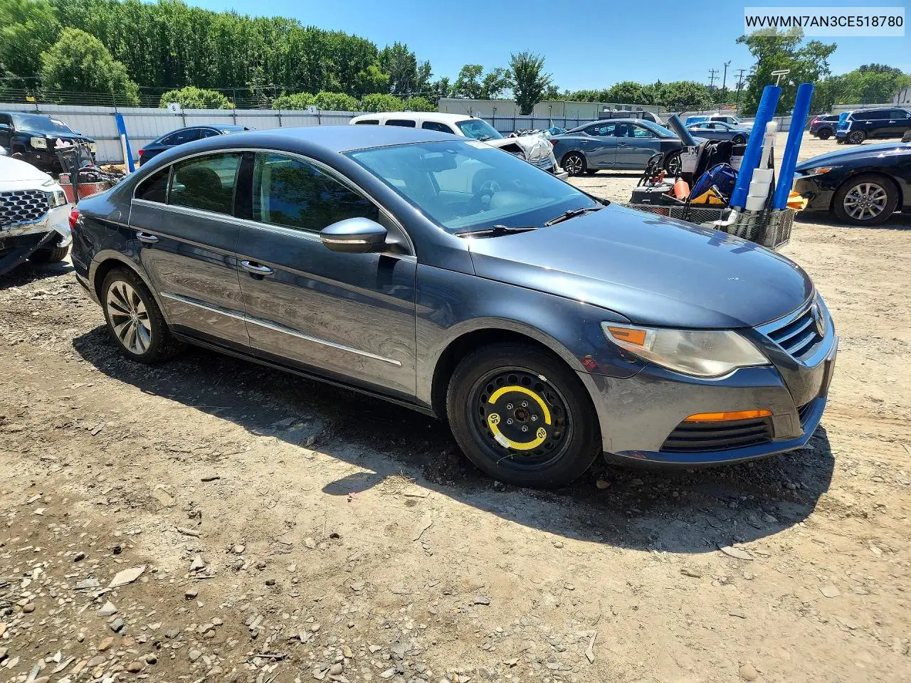 2012 Volkswagen Cc Sport VIN: WVWMN7AN3CE518780 Lot: 61188096