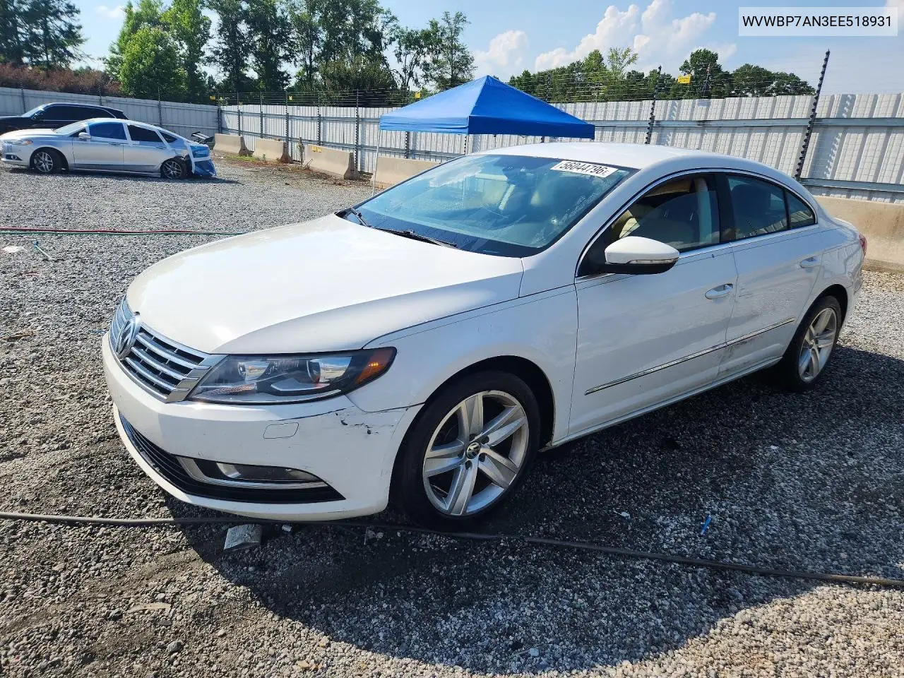 2014 Volkswagen Cc Sport VIN: WVWBP7AN3EE518931 Lot: 56044796