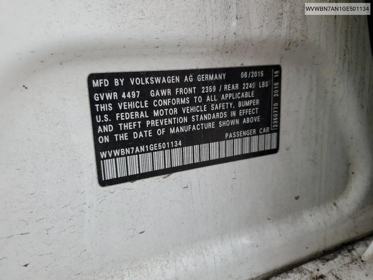 WVWBN7AN1GE501134 2016 Volkswagen Cc Base