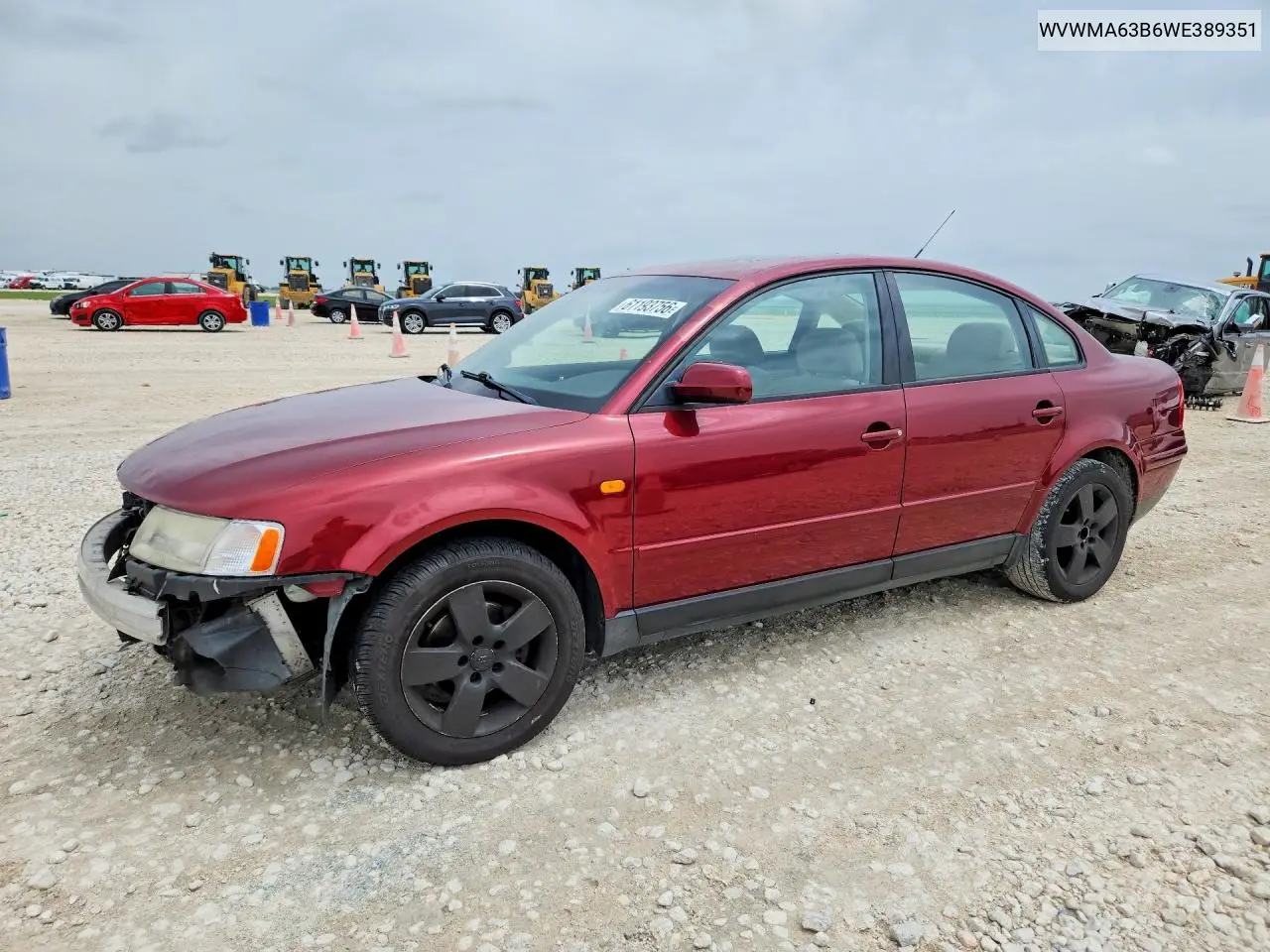 1998 Volkswagen Passat Gls VIN: WVWMA63B6WE389351 Lot: 61193756