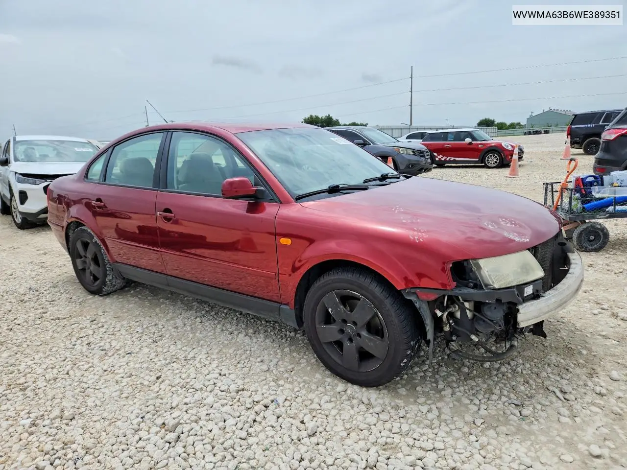 1998 Volkswagen Passat Gls VIN: WVWMA63B6WE389351 Lot: 61193756