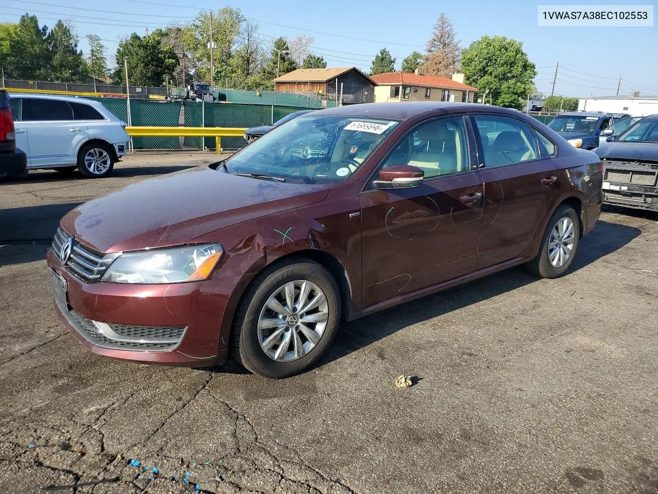 2014 Volkswagen Passat S VIN: 1VWAS7A38EC102553 Lot: 61689696