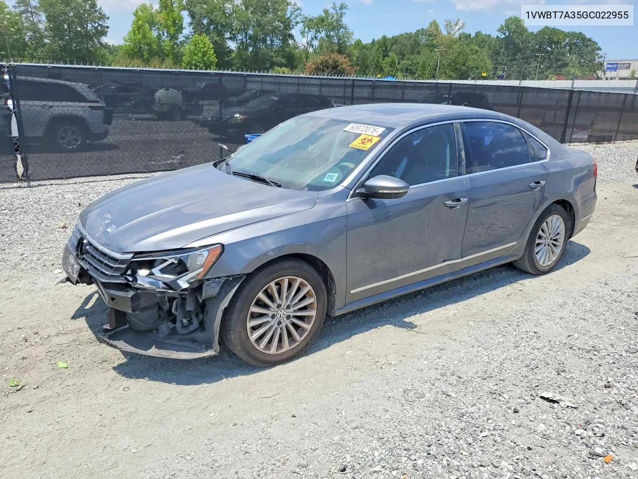 2016 Volkswagen Passat Se VIN: 1VWBT7A35GC022955 Lot: 60972076