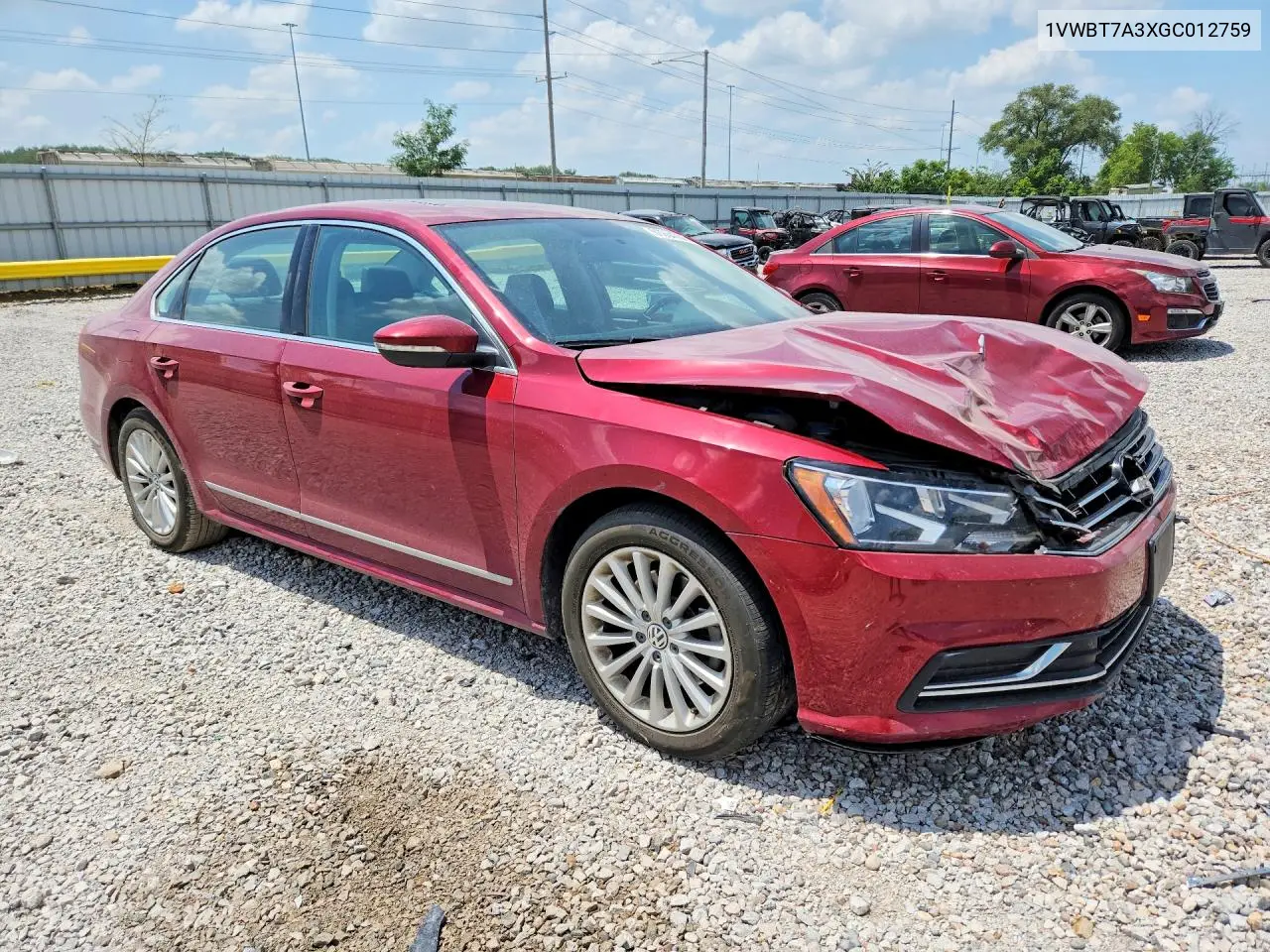 2016 Volkswagen Passat Se VIN: 1VWBT7A3XGC012759 Lot: 61264066