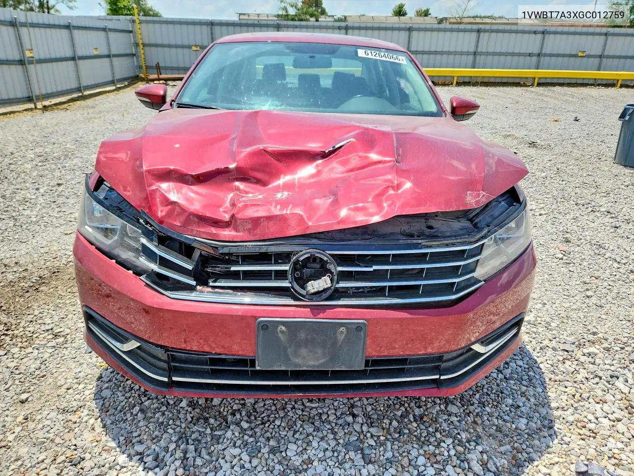 2016 Volkswagen Passat Se VIN: 1VWBT7A3XGC012759 Lot: 61264066