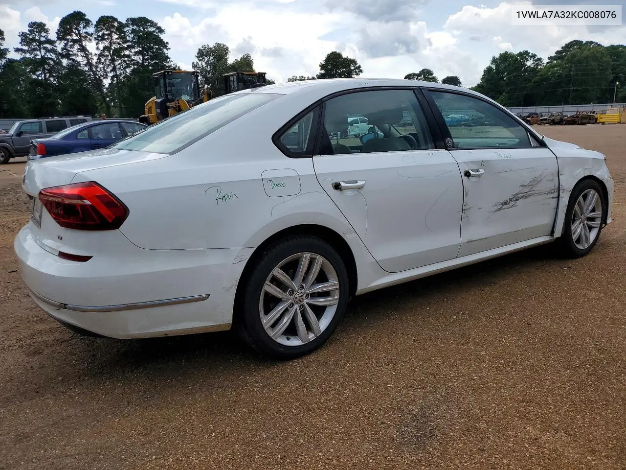 2019 Volkswagen Passat Wolfsburg VIN: 1VWLA7A32KC008076 Lot: 59605416