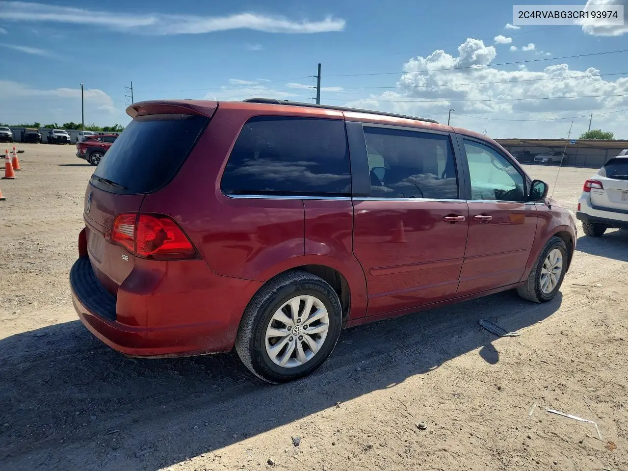 2012 Volkswagen Routan Se VIN: 2C4RVABG3CR193974 Lot: 60935456