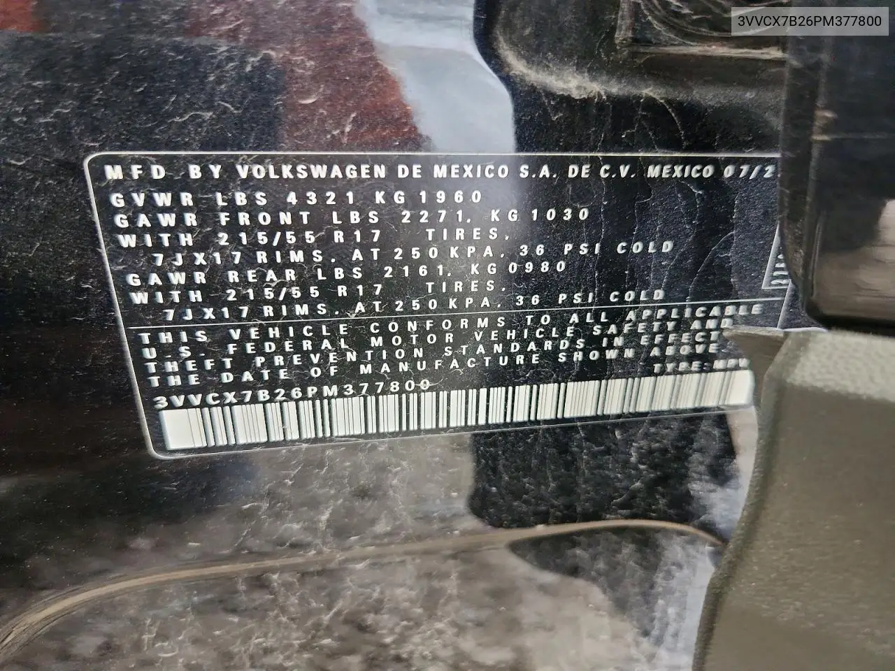2023 Volkswagen Taos S VIN: 3VVCX7B26PM377800 Lot: 58495686