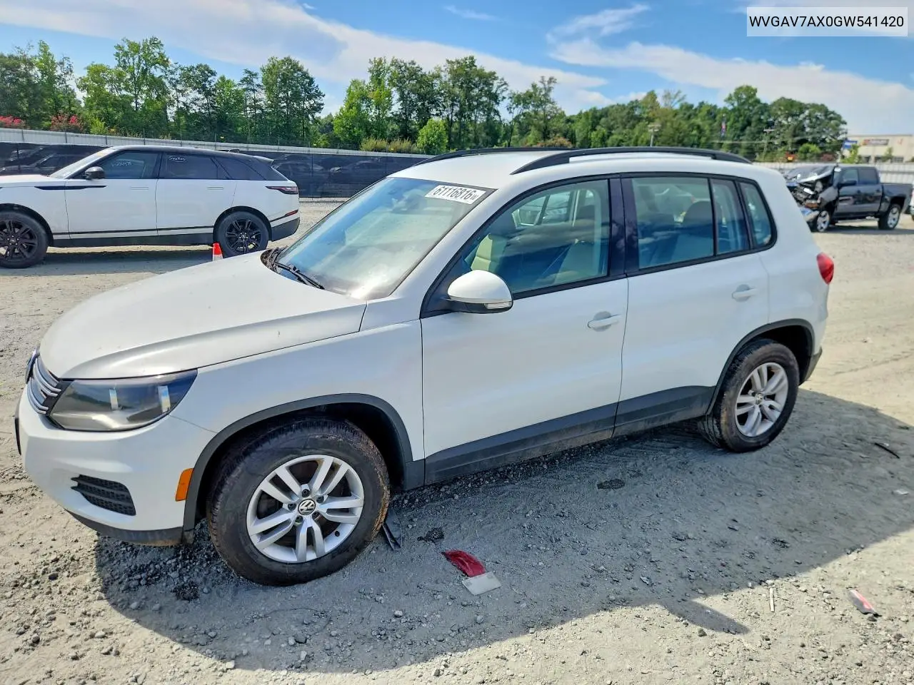 2016 Volkswagen Tiguan S VIN: WVGAV7AX0GW541420 Lot: 61116816