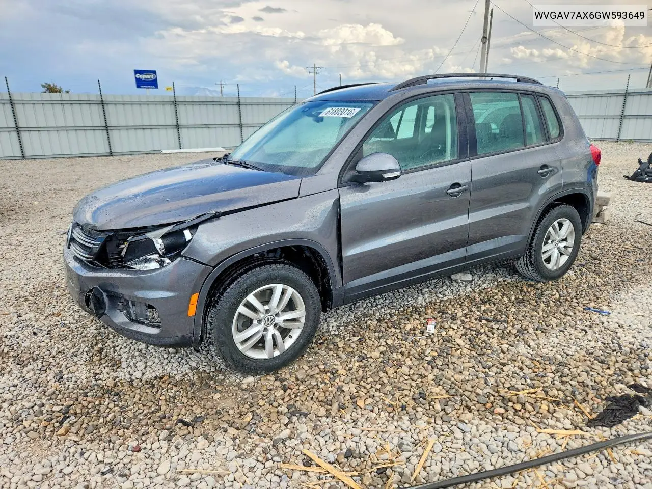 2016 Volkswagen Tiguan S VIN: WVGAV7AX6GW593649 Lot: 61803016