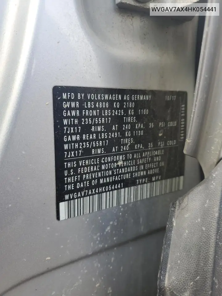 WVGAV7AX4HK054441 2017 Volkswagen Tiguan S