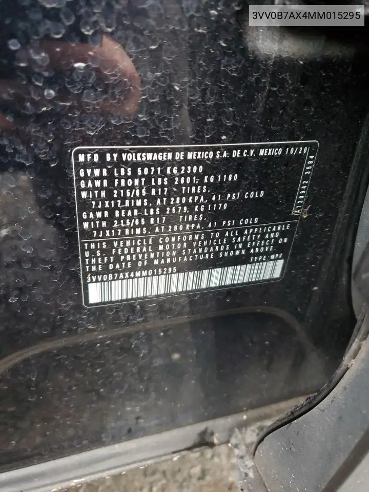 3VV0B7AX4MM015295 2021 Volkswagen Tiguan S