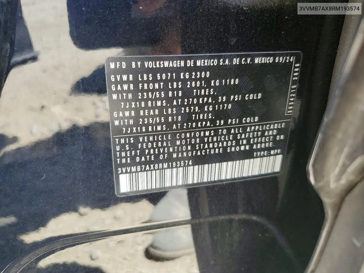 2024 Volkswagen Tiguan Se VIN: 3VVMB7AX8RM193574 Lot: 59732026
