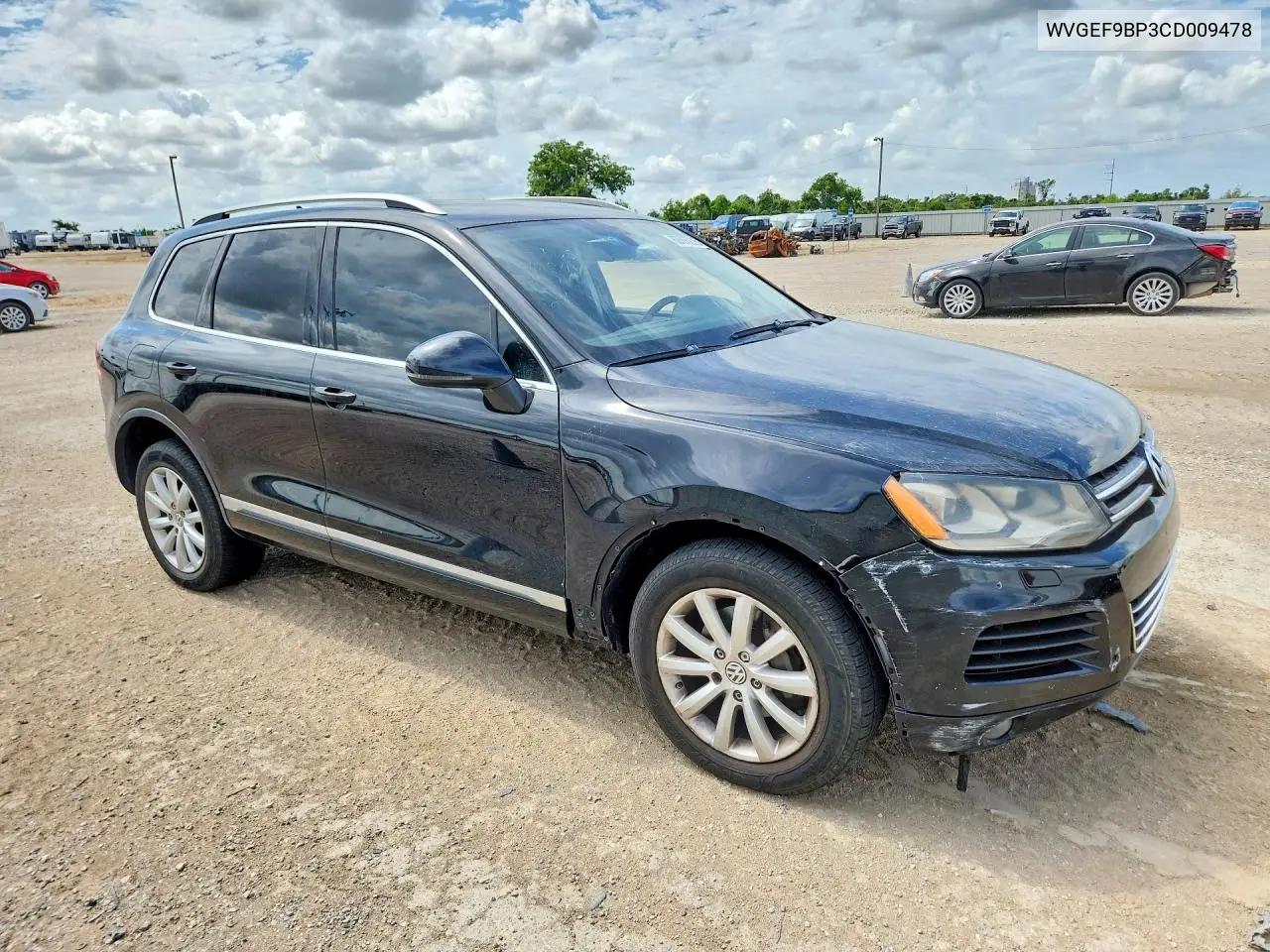 2012 Volkswagen Touareg V6 VIN: WVGEF9BP3CD009478 Lot: 60956626