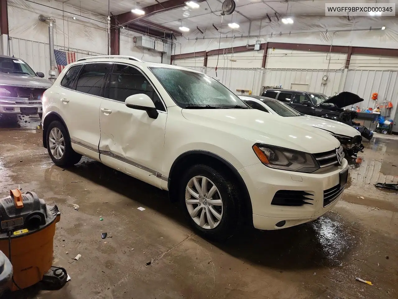 2012 Volkswagen Touareg V6 VIN: WVGFF9BPXCD000345 Lot: 78817515
