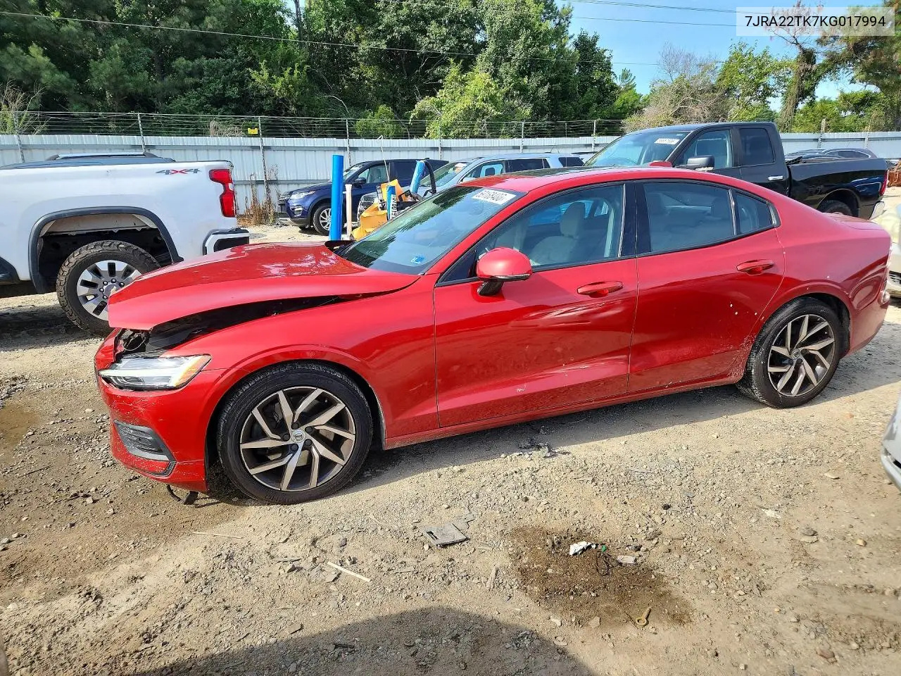 2019 Volvo S60 T6 Momentum VIN: 7JRA22TK7KG017994 Lot: 59168486