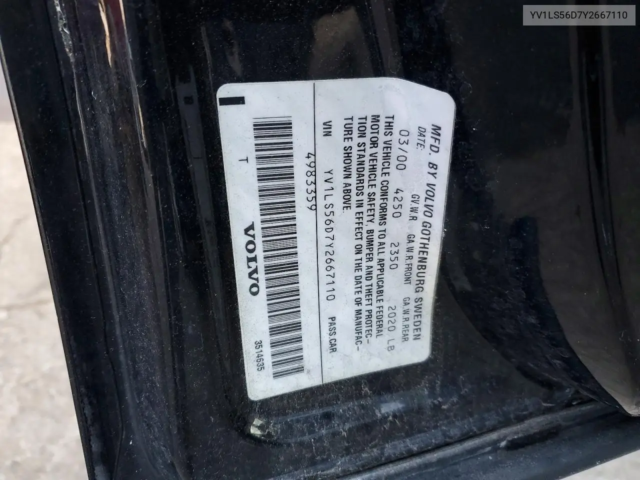2000 Volvo S70 Glt VIN: YV1LS56D7Y2667110 Lot: 75781345