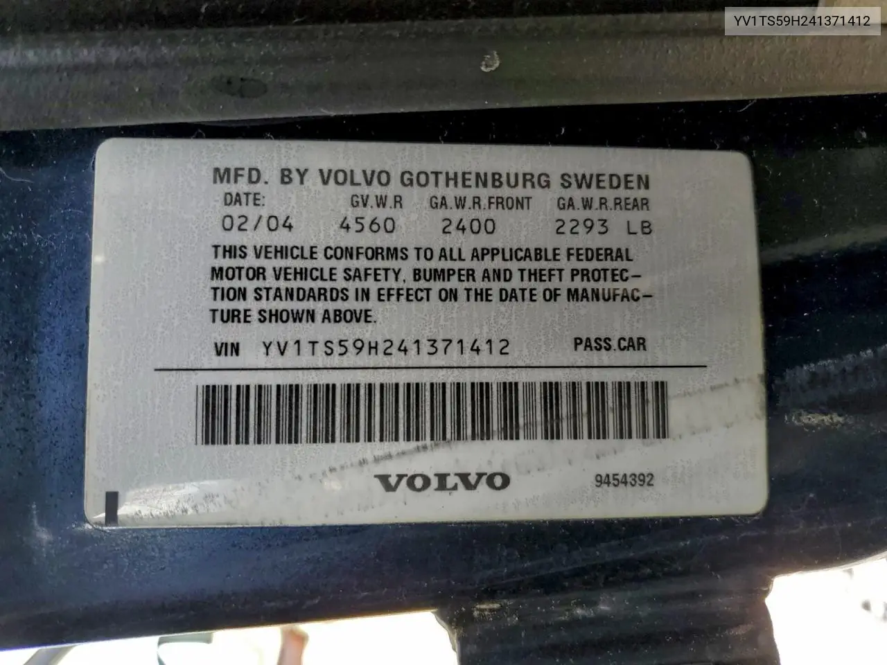 2004 Volvo S80 2.5T VIN: YV1TS59H241371412 Lot: 97323065