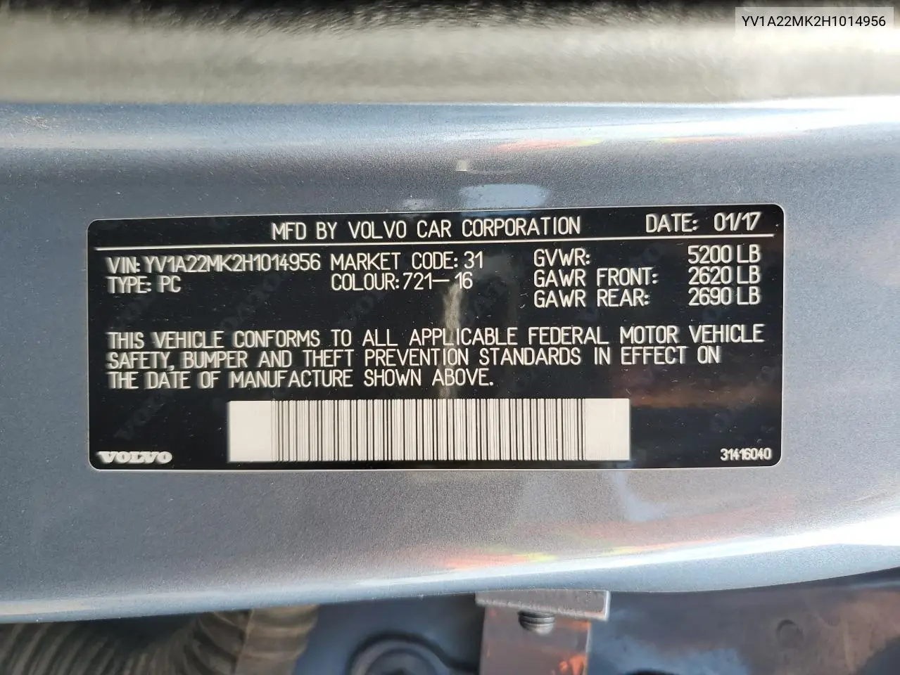 YV1A22MK2H1014956 2017 Volvo S90 T6 Momentum