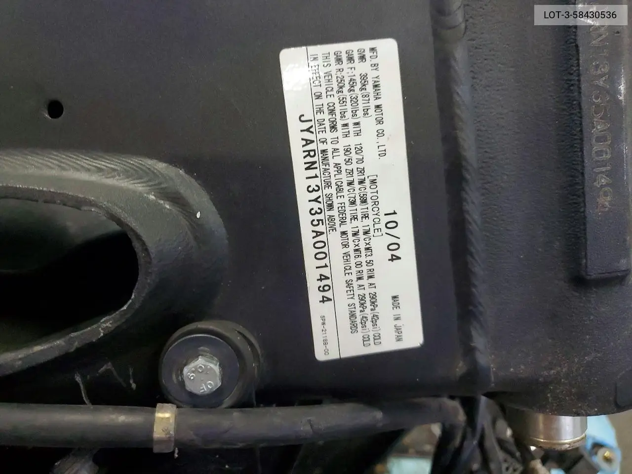 2005 Yamaha Yzfr1 C VIN: JYARN13Y35A001494 Lot: 58430536