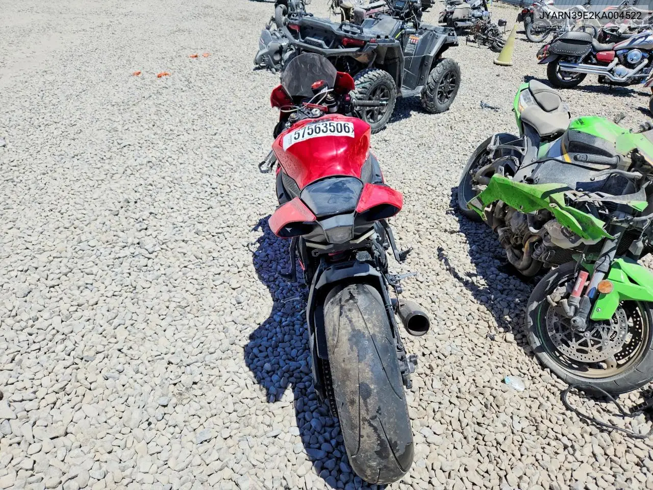 2019 Yamaha Yzfr1 VIN: JYARN39E2KA004522 Lot: 57563506