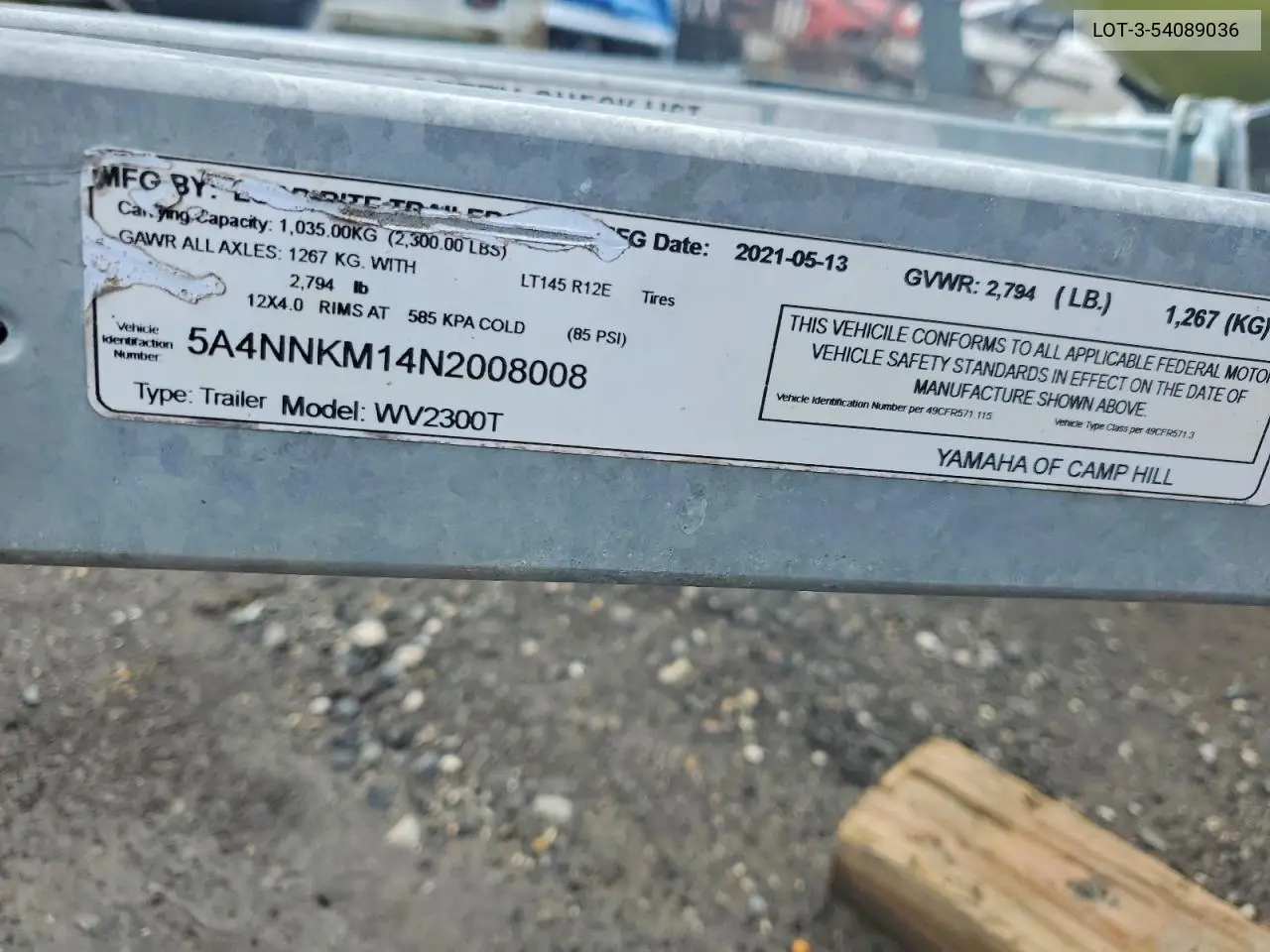 2021 Yamaha Vx Cruiser VIN: USYAMA1869C121 Lot: 54089036