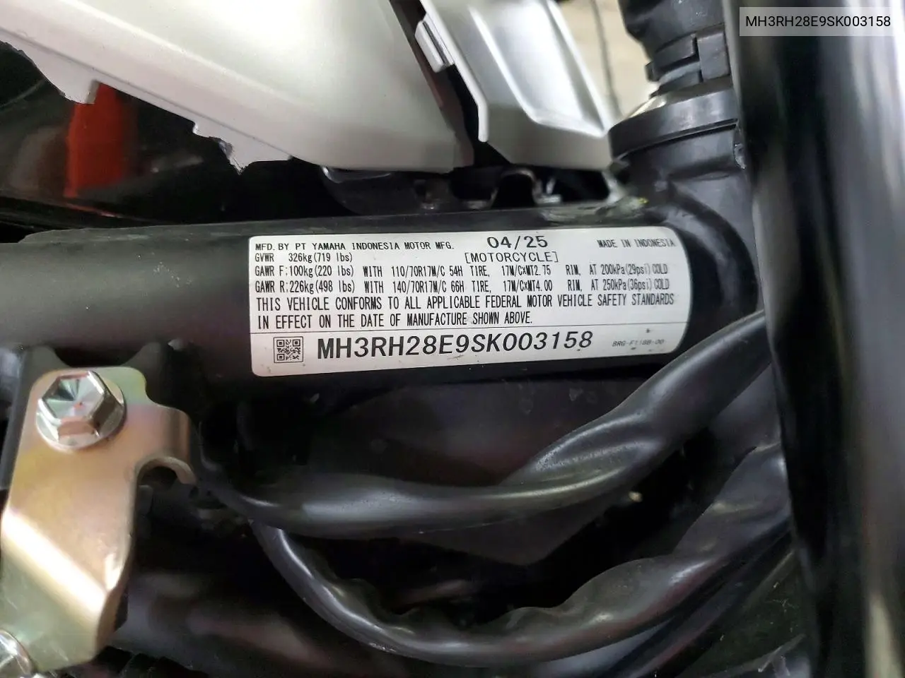 2025 Yamaha Mtn320 A VIN: MH3RH28E9SK003158 Lot: 60993256
