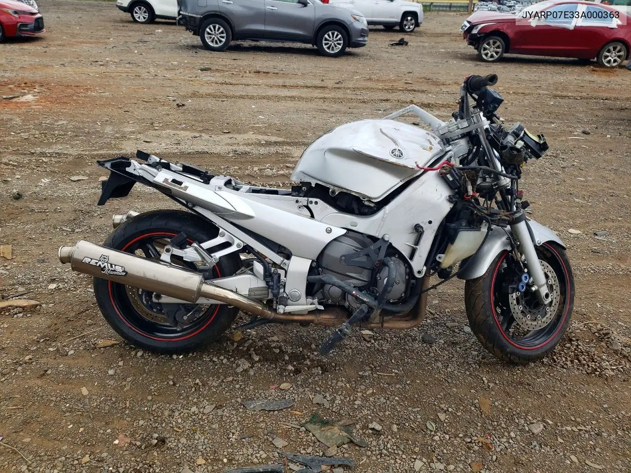 2003 Yamaha Fjr1300 VIN: JYARP07E33A000363 Lot: 85627865