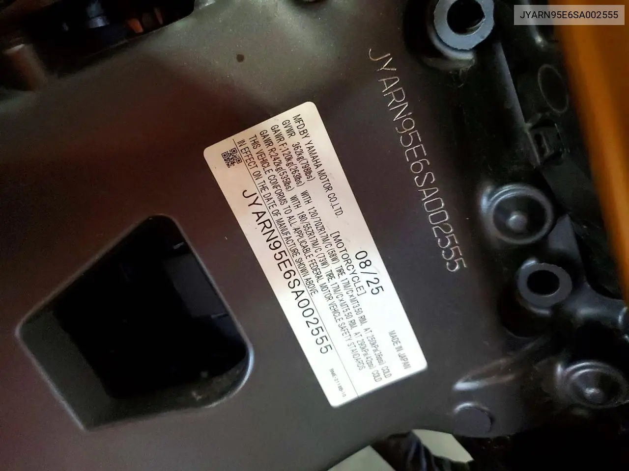 2025 Yamaha Mt09 Sp VIN: JYARN95E6SA002555 Lot: 56863876