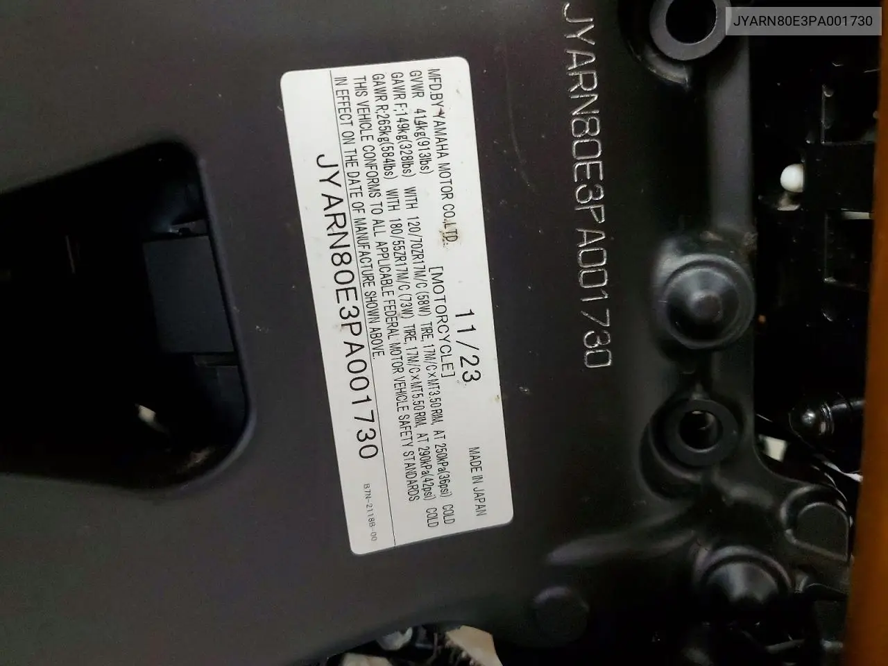 2023 Yamaha Mtm890 VIN: JYARN80E3PA001730 Lot: 57353386