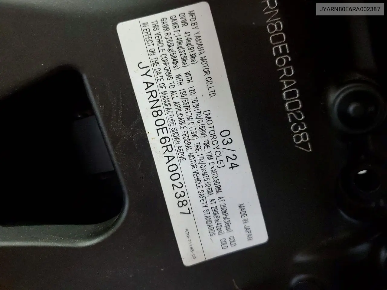 JYARN80E6RA002387 2024 Yamaha Mtm890
